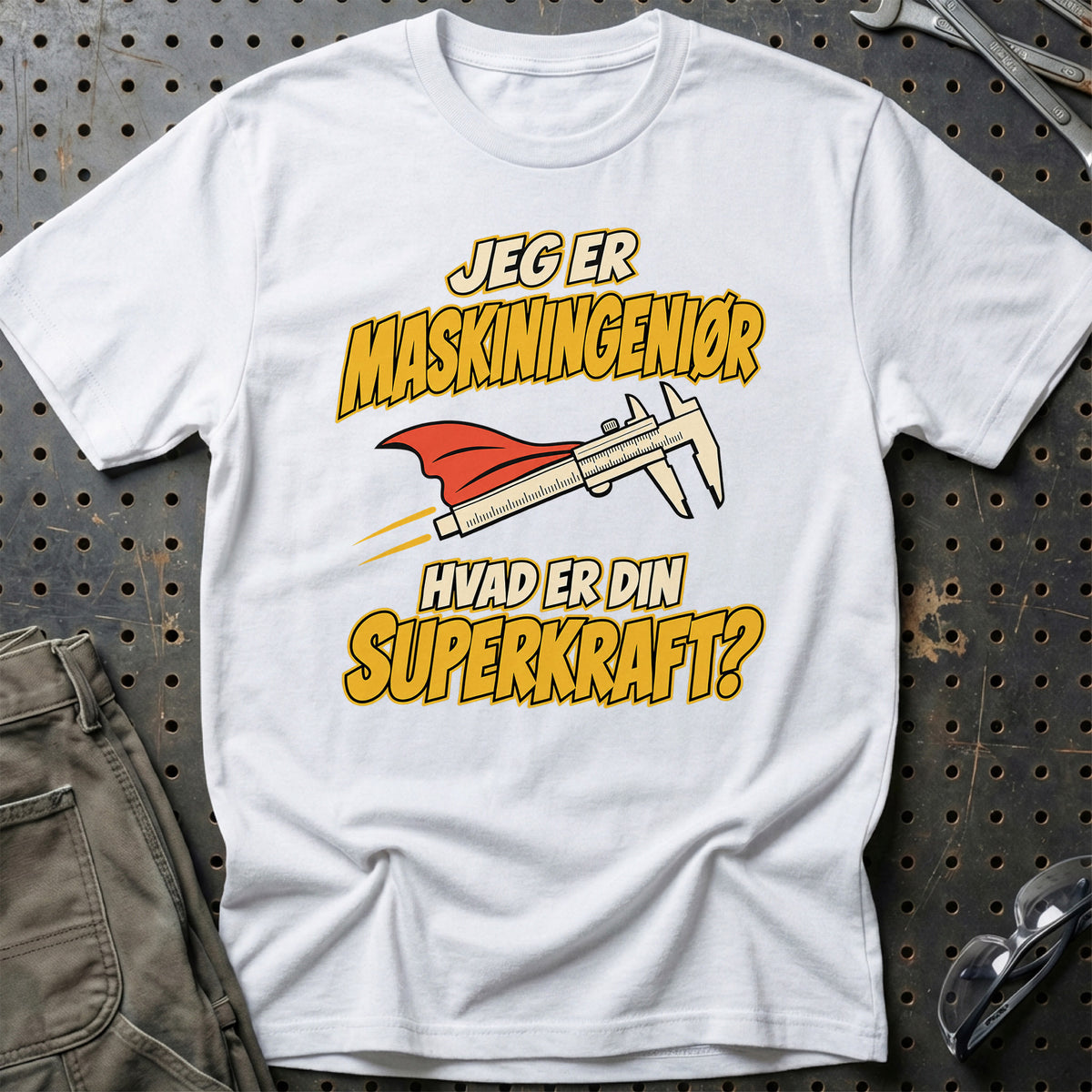 
Maskiningeniør – Hvad er din superkraft? – Unisex T-Shirt – Hvid