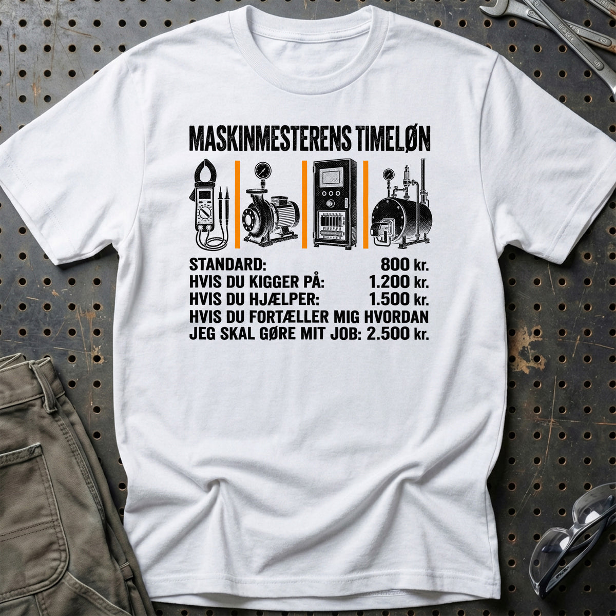 
Maskinmesterens Timeløn T-Shirt – Hvid