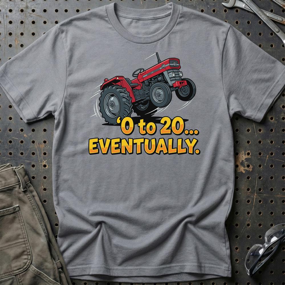 Massey Ferguson 135 “0 to 20… Eventually” T-Shirt-Beklædning-Massey Ferguson-Grå Sport-S-Garage Culture Shop- garage - man cave - merchandise