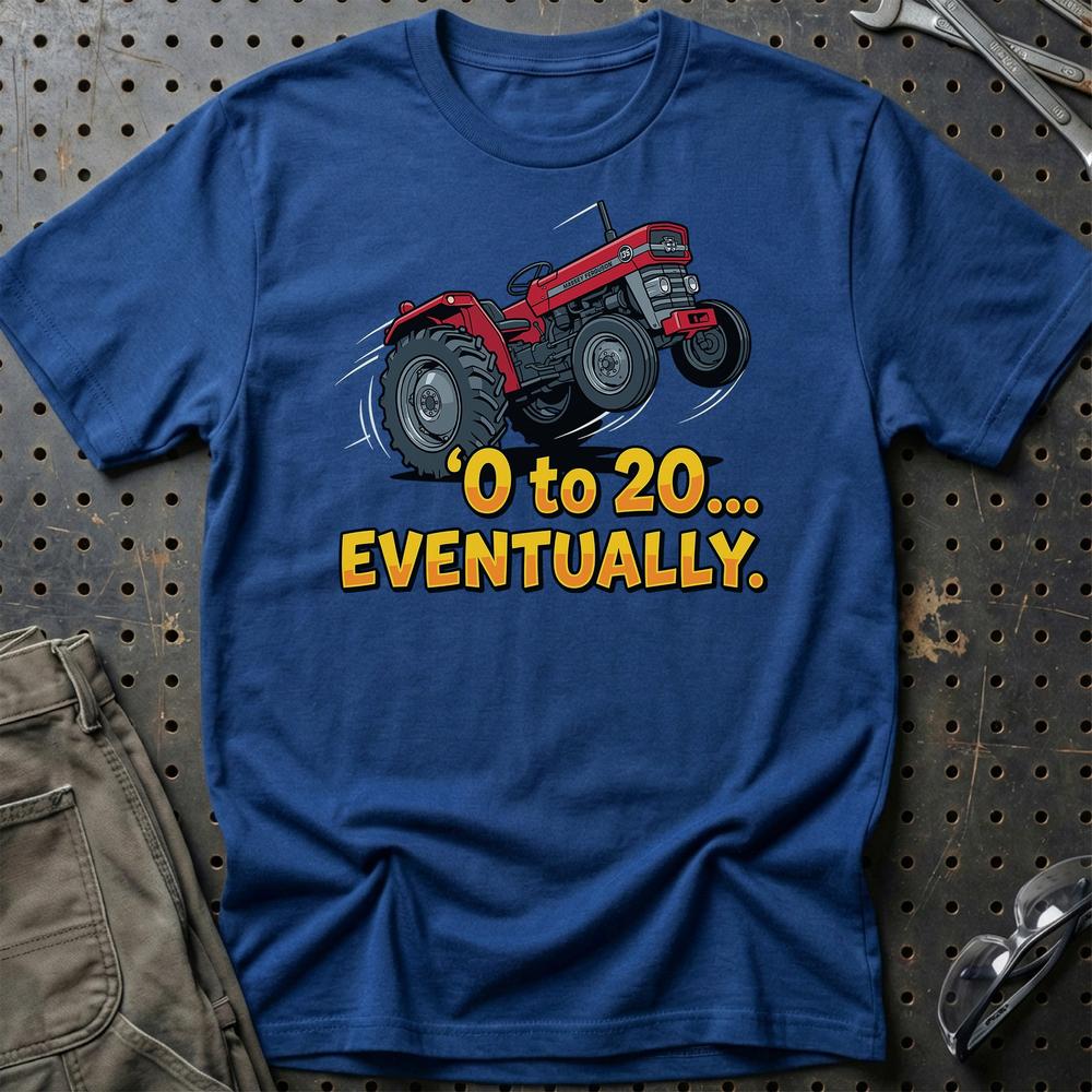 Massey Ferguson 135 “0 to 20… Eventually” T-Shirt-Beklædning-Massey Ferguson-Blå Royal-S-Garage Culture Shop- garage - man cave - merchandise