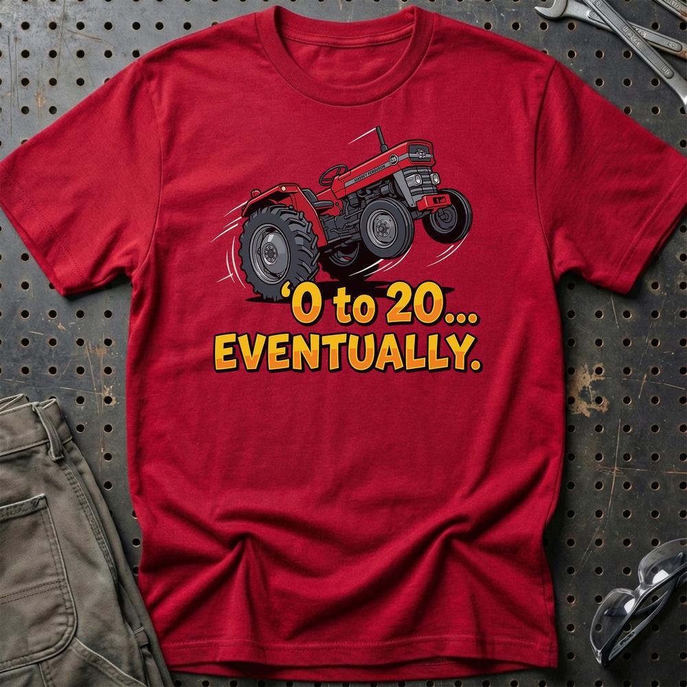 Massey Ferguson 135 “0 to 20… Eventually” T-Shirt-Beklædning-Massey Ferguson-Rød-S-Garage Culture Shop- garage - man cave - merchandise