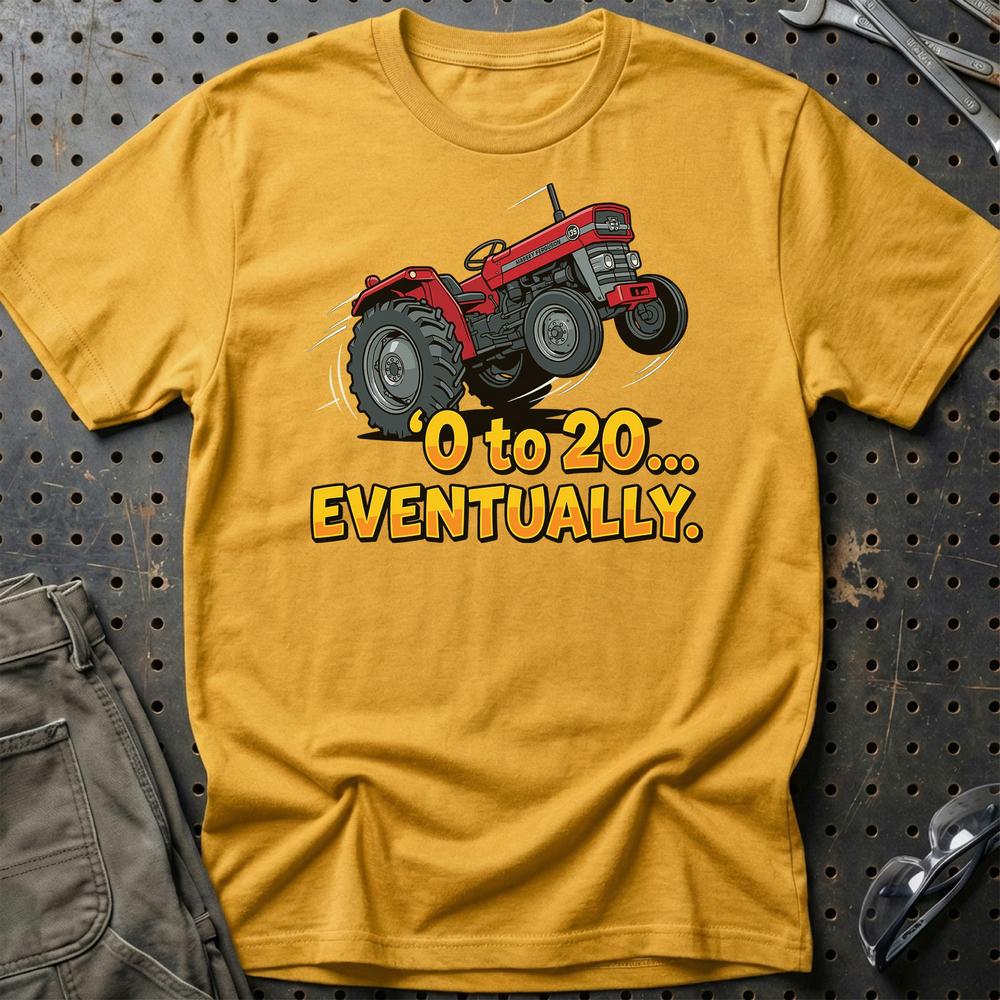 Massey Ferguson 135 “0 to 20… Eventually” T-Shirt-Beklædning-Massey Ferguson-Guld-S-Garage Culture Shop- garage - man cave - merchandise