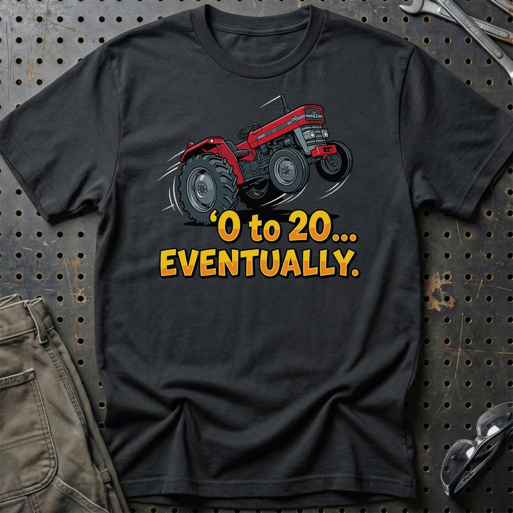Massey Ferguson 135 “0 to 20… Eventually” T-Shirt-Beklædning-Massey Ferguson-Sort-S-Garage Culture Shop- garage - man cave - merchandise