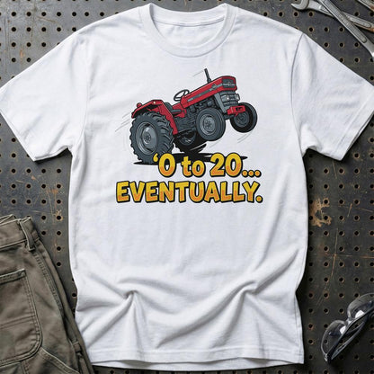 Massey Ferguson 135 “0 to 20… Eventually” - Unisex T-Shirt-Beklædning-Massey Ferguson-Hvid-S-Garage Culture Shop- garage - man cave - merchandise