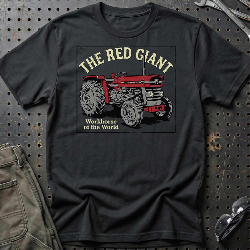 Massey Ferguson 135 The Red Giant Workhorse of the World T-Shirt-Beklædning-Massey Ferguson-Sort-S-Garage Culture Shop- garage - man cave - merchandise