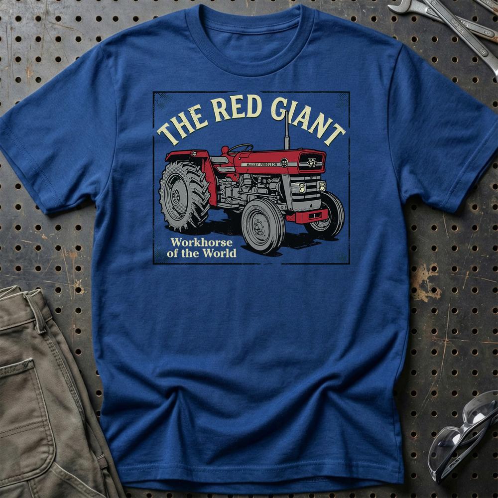 Massey Ferguson 135 The Red Giant Workhorse of the World - Unisex T-Shirt-Beklædning-Massey Ferguson-Blå Royal-S-Garage Culture Shop- garage - man cave - merchandise