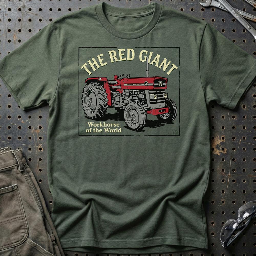 Massey Ferguson 135 The Red Giant Workhorse of the World - Unisex T-Shirt-Beklædning-Massey Ferguson-Grøn Militær-S-Garage Culture Shop- garage - man cave - merchandise