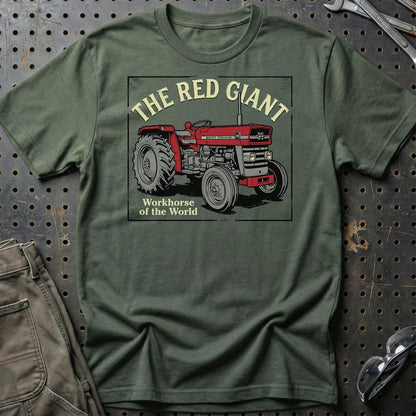 Massey Ferguson 135 The Red Giant Workhorse of the World - Unisex T-Shirt-Beklædning-Massey Ferguson-Grøn Militær-S-Garage Culture Shop- garage - man cave - merchandise