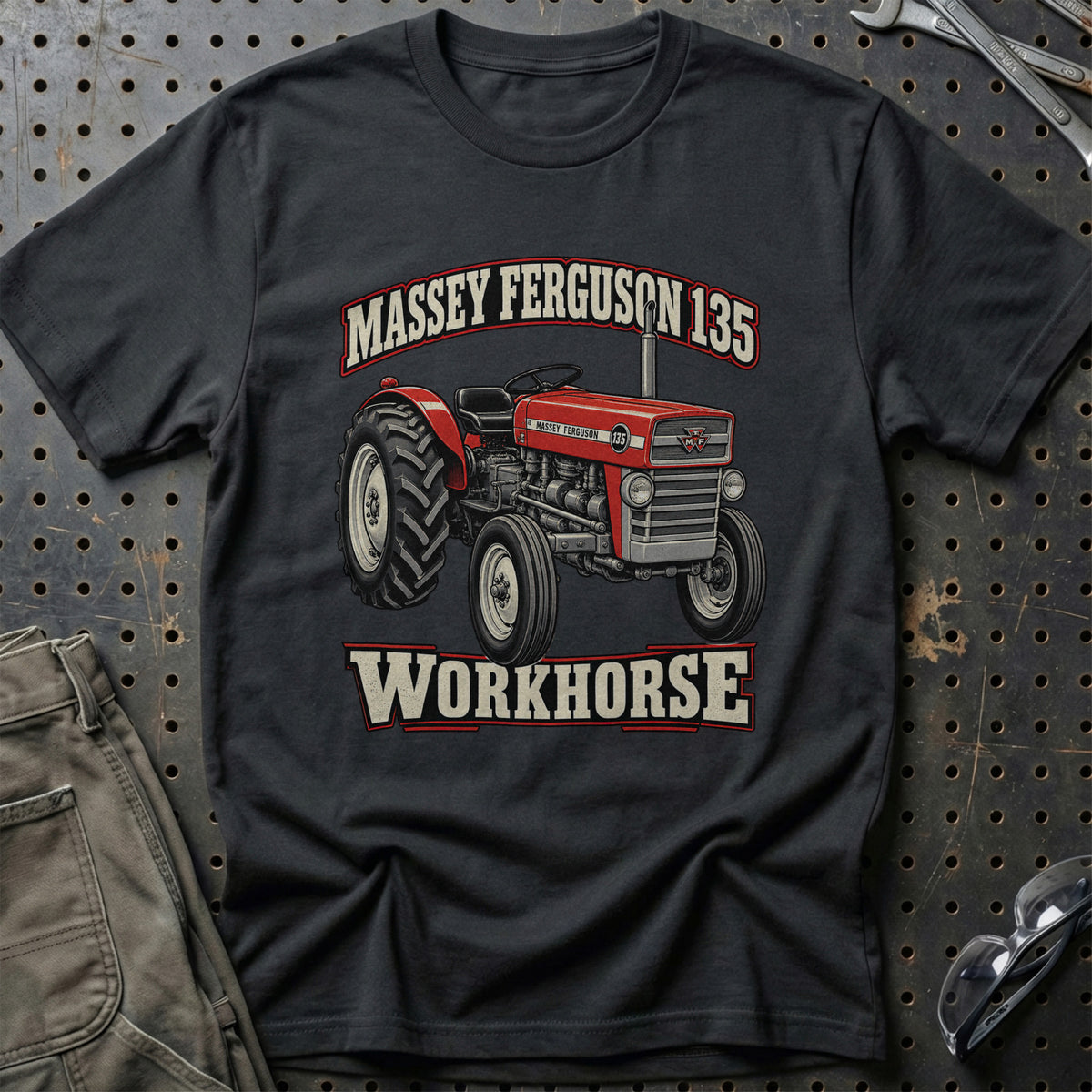 Massey Ferguson 135 – Workhorse T-Shirt-Beklædning-Massey Ferguson-Sort-S-Garage Culture Shop- garage - man cave - merchandise