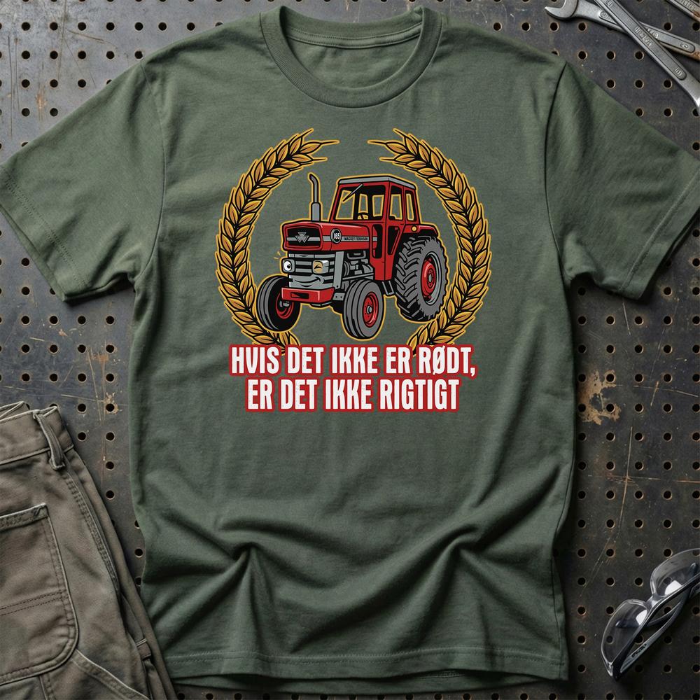 Massey Ferguson 165 Hvis Det Ikke Er Rødt, Er Det Ikke Rigtigt - Unisex T-Shirt-Beklædning-Massey Ferguson-Grøn Militær-S-Garage Culture Shop- garage - man cave - merchandise