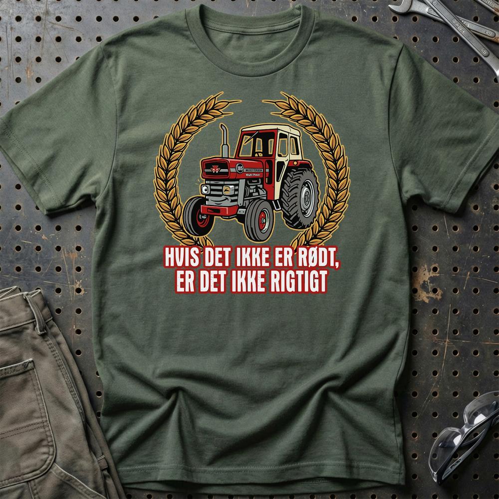 Massey Ferguson 185 Hvis Det Ikke Er Rødt, Er Det Ikke Rigtigt - Unisex T-Shirt-Beklædning-Massey Ferguson-Grøn Militær-S-Garage Culture Shop- garage - man cave - merchandise