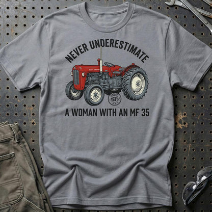 Massey Ferguson 35 Never Underestimate A Woman With AN MF 35 - Unisex T-Shirt-Beklædning-Massey Ferguson-Grå Sport-S-Garage Culture Shop- garage - man cave - merchandise