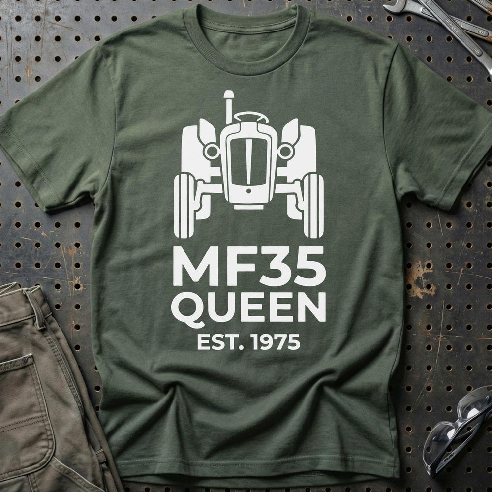 Massey Ferguson 35 Queen - Unisex T-Shirt-Beklædning-Massey Ferguson-Grøn Militær-S-Garage Culture Shop- garage - man cave - merchandise