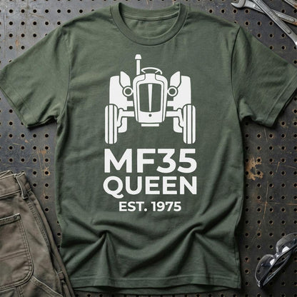 Massey Ferguson 35 Queen - Unisex T-Shirt-Beklædning-Massey Ferguson-Grøn Militær-S-Garage Culture Shop- garage - man cave - merchandise