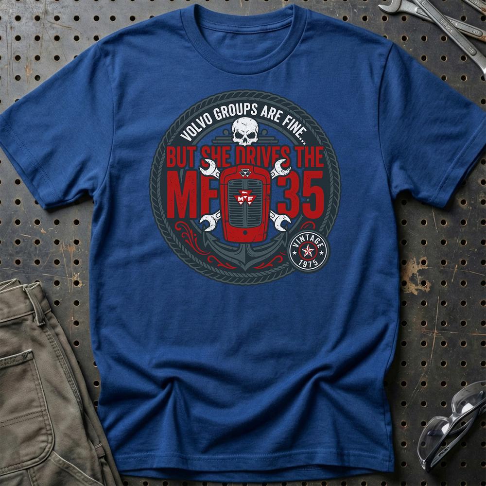 Massey Ferguson 35 She Drives The MF 35 - Unisex T-Shirt-Beklædning-Massey Ferguson-Blå Royal-S-Garage Culture Shop- garage - man cave - merchandise