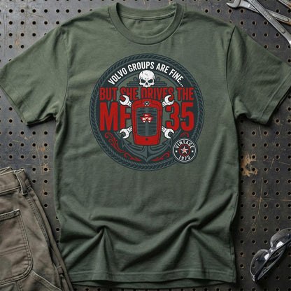 Massey Ferguson 35 She Drives The MF 35 - Unisex T-Shirt-Beklædning-Massey Ferguson-Grøn Militær-S-Garage Culture Shop- garage - man cave - merchandise