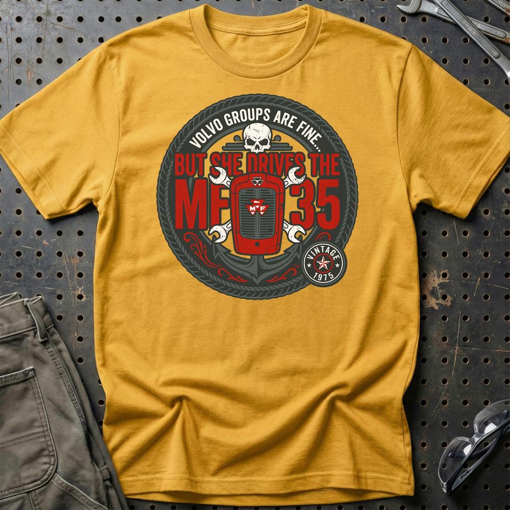 Massey Ferguson 35 She Drives The MF 35 - Unisex T-Shirt-Beklædning-Massey Ferguson-Guld-S-Garage Culture Shop- garage - man cave - merchandise