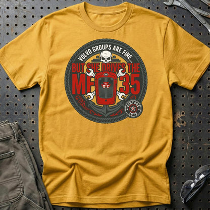 Massey Ferguson 35 She Drives The MF 35 - Unisex T-Shirt-Beklædning-Massey Ferguson-Guld-S-Garage Culture Shop- garage - man cave - merchandise