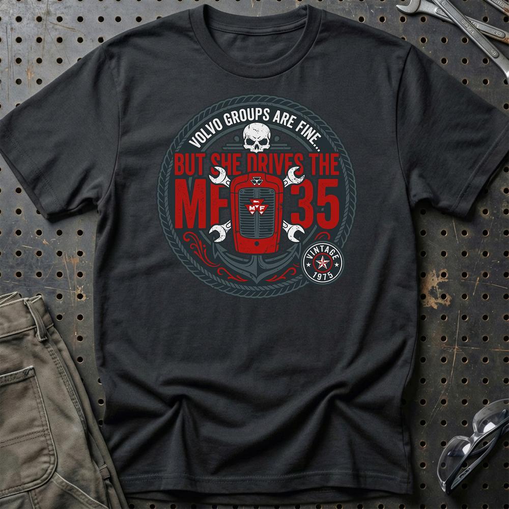 Massey Ferguson 35 She Drives The MF 35 - Unisex T-Shirt-Beklædning-Massey Ferguson-Sort-S-Garage Culture Shop- garage - man cave - merchandise