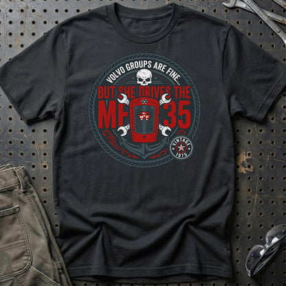 Massey Ferguson 35 She Drives The MF 35 - Unisex T-Shirt-Beklædning-Massey Ferguson-Sort-S-Garage Culture Shop- garage - man cave - merchandise