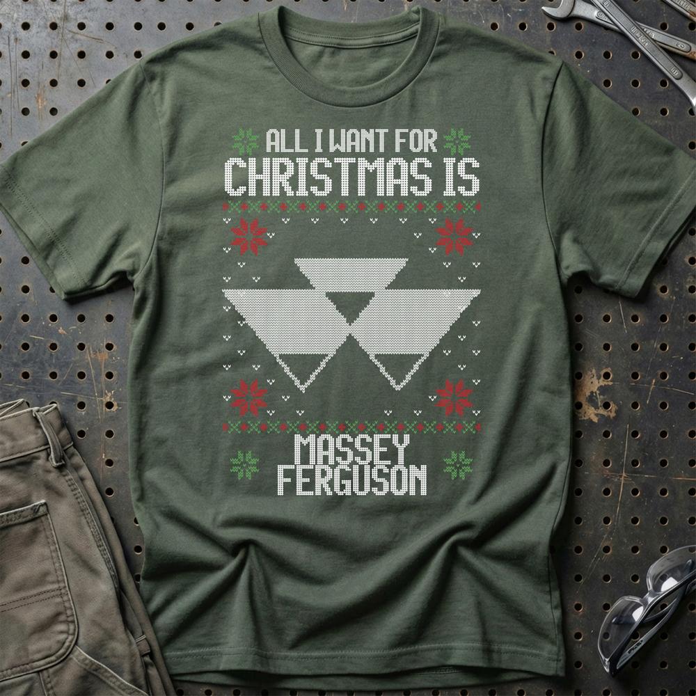 Massey Ferguson - All I Want For Christmas T-Shirt-Beklædning-Massey Ferguson-Grøn Militær-S-Garage Culture Shop- garage - man cave - merchandise