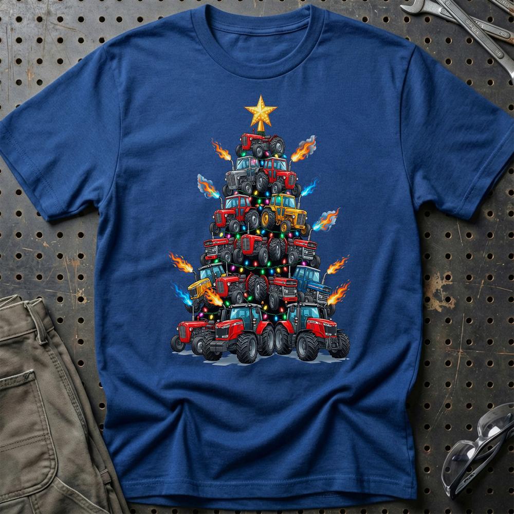 Massey Ferguson Juletræ Christmas Tree T-Shirt-Beklædning-Massey Ferguson-Blå Royal-S-Garage Culture Shop- garage - man cave - merchandise