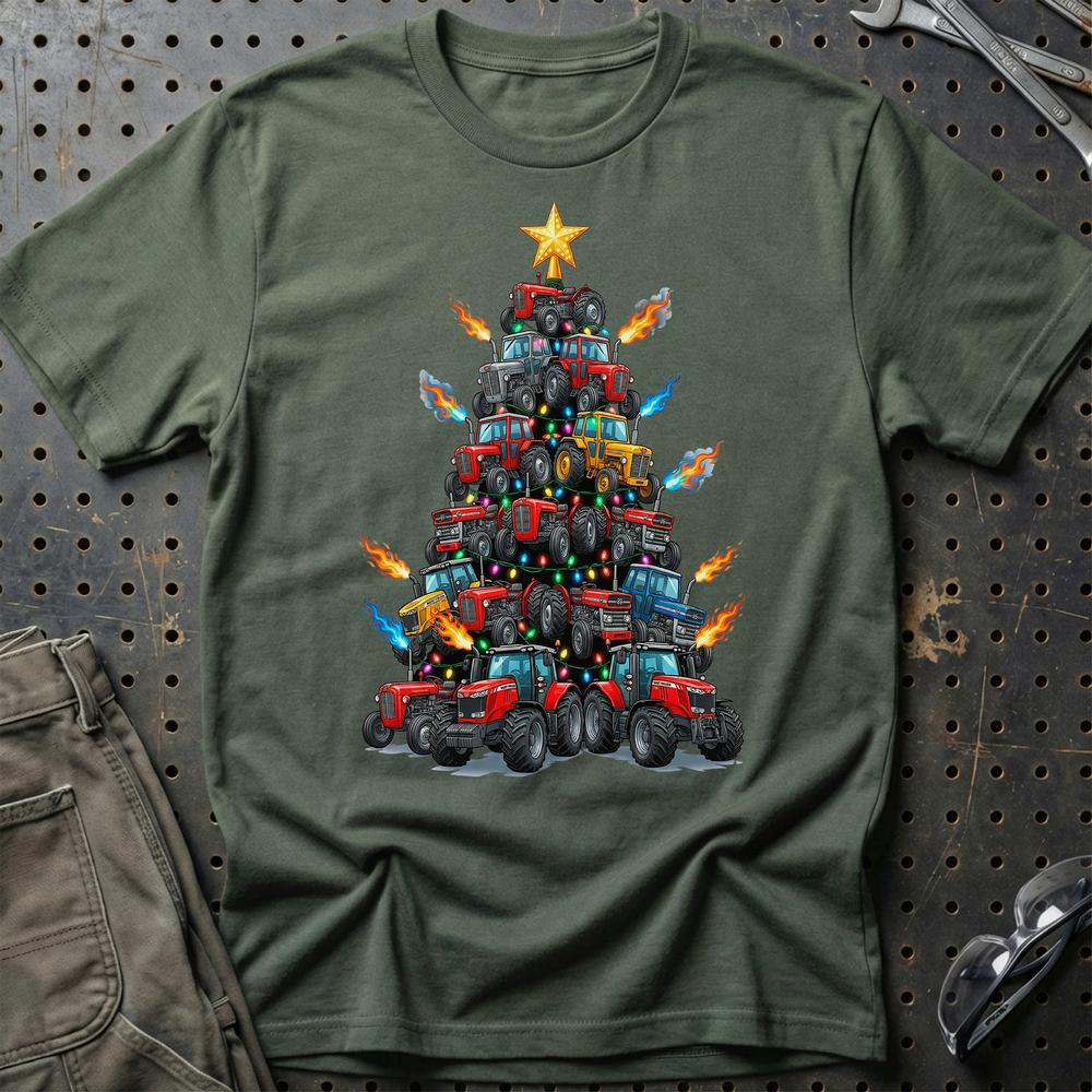 Massey Ferguson Juletræ Christmas Tree T-Shirt-Beklædning-Massey Ferguson-Grøn Militær-S-Garage Culture Shop- garage - man cave - merchandise