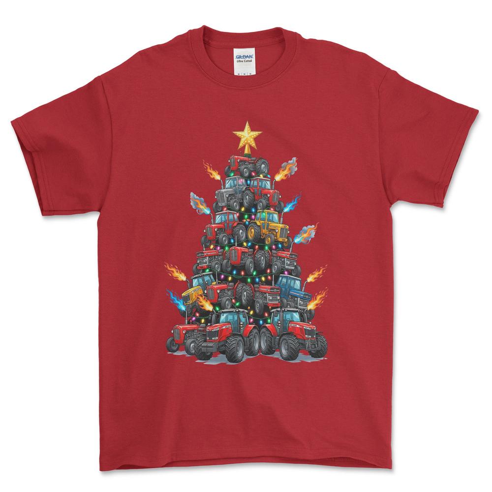 Massey Ferguson Juletræ Christmas Tree - Unisex T-Shirt-Beklædning-Massey Ferguson-Rød-S-Forside-Garage Culture Shop- garage - man cave - merchandise