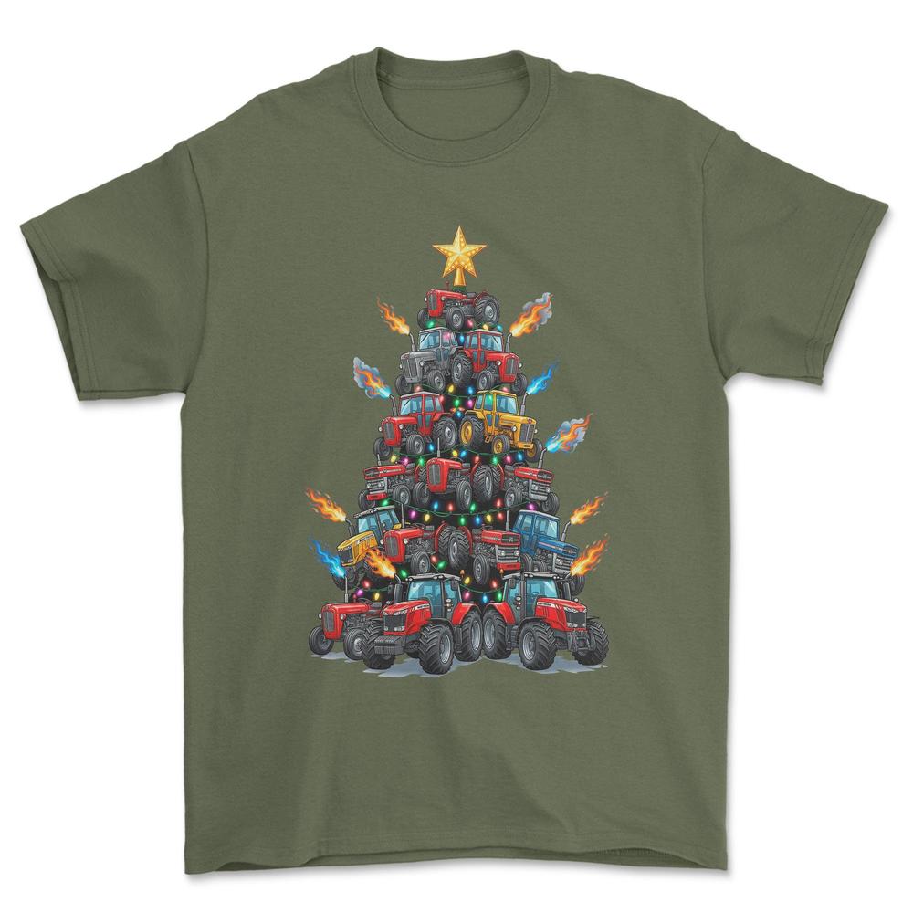 Massey Ferguson Juletræ Christmas Tree - Unisex T-Shirt-Beklædning-Massey Ferguson-Grøn Militær-S-Forside-Garage Culture Shop- garage - man cave - merchandise