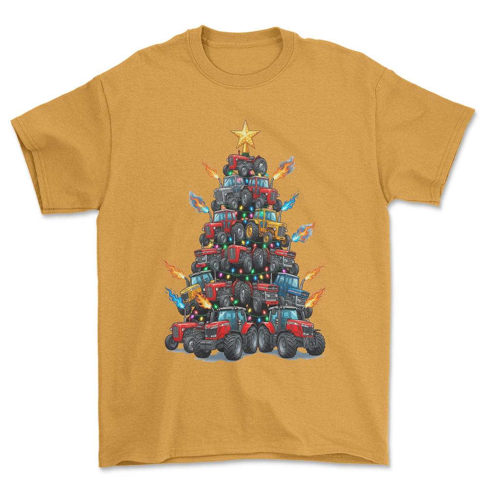 Massey Ferguson Juletræ Christmas Tree - Unisex T-Shirt-Beklædning-Massey Ferguson-Guld-S-Forside-Garage Culture Shop- garage - man cave - merchandise