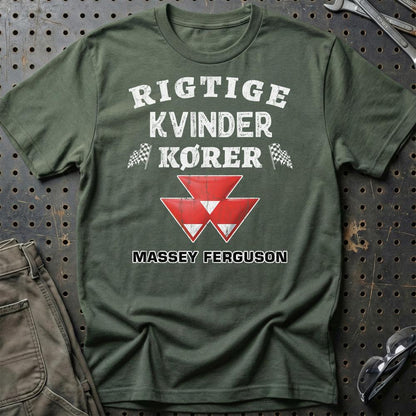 Massey Ferguson Rigtige Kvinder Kører - Unisex T-Shirt , Bomuld-Beklædning-Massey Ferguson-Garage Culture Shop- garage - man cave - merchandise