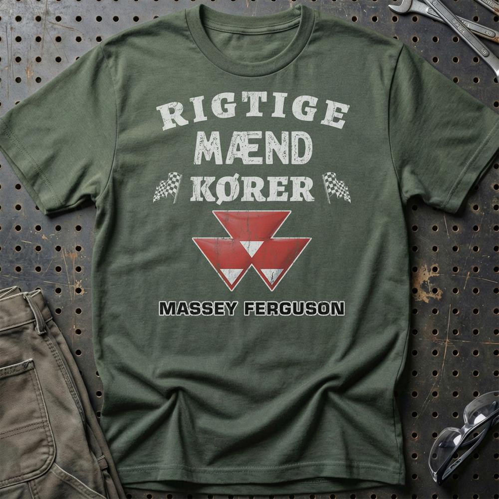 Massey Ferguson Rigtige Mænd Kører - Unisex T-Shirt , Bomuld-Beklædning-Massey Ferguson-Grøn Militær-S-Garage Culture Shop- garage - man cave - merchandise