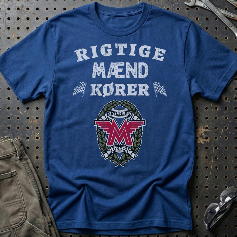 Matchless Rigtige Mænd Kører T-Shirt-Beklædning-Matchless-Blå Royal-S-Garage Culture Shop- garage - man cave - merchandise