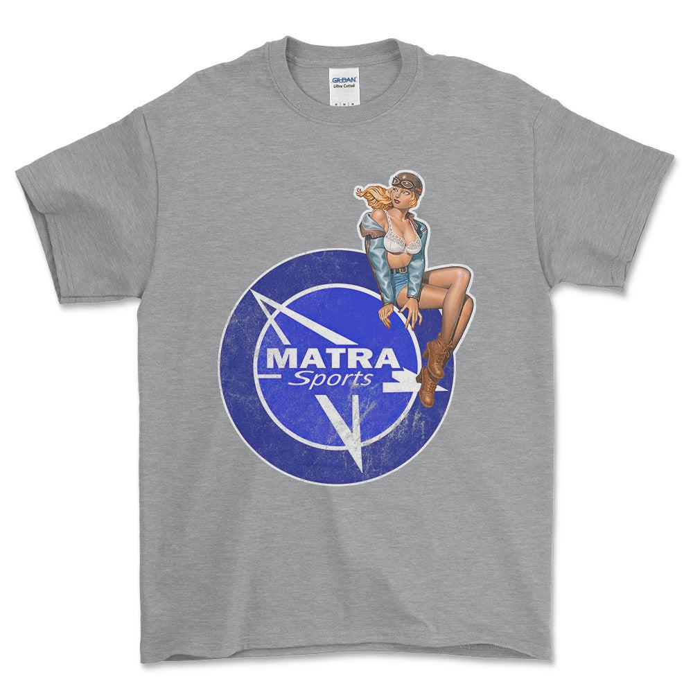 Matra Pinup - Unisex T-Shirt , Bomuld-Beklædning-Matra-Grå Sport-S-Forside-Garage Culture Shop- garage - man cave - merchandise