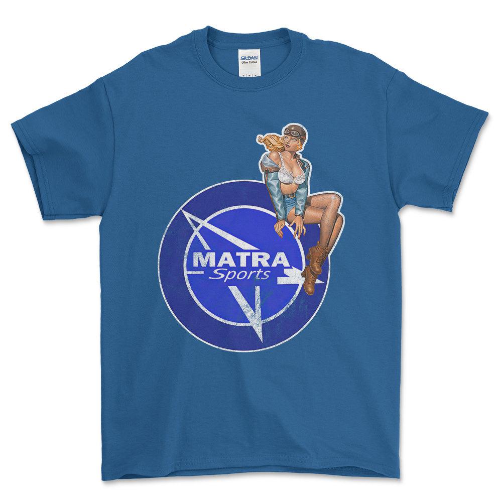 Matra Pinup - Unisex T-Shirt , Bomuld-Beklædning-Matra-Blå Royal-S-Forside-Garage Culture Shop- garage - man cave - merchandise