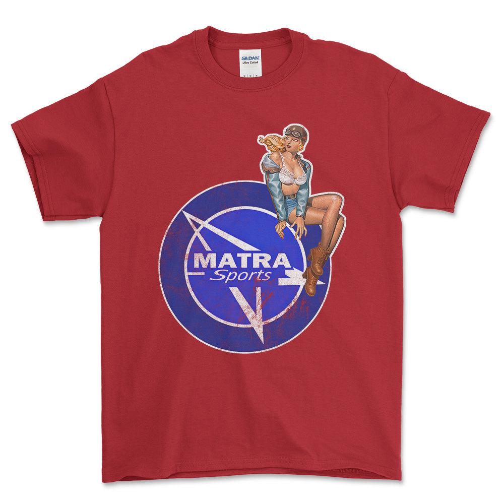 Matra Pinup - Unisex T-Shirt , Bomuld-Beklædning-Matra-Rød-S-Forside-Garage Culture Shop- garage - man cave - merchandise
