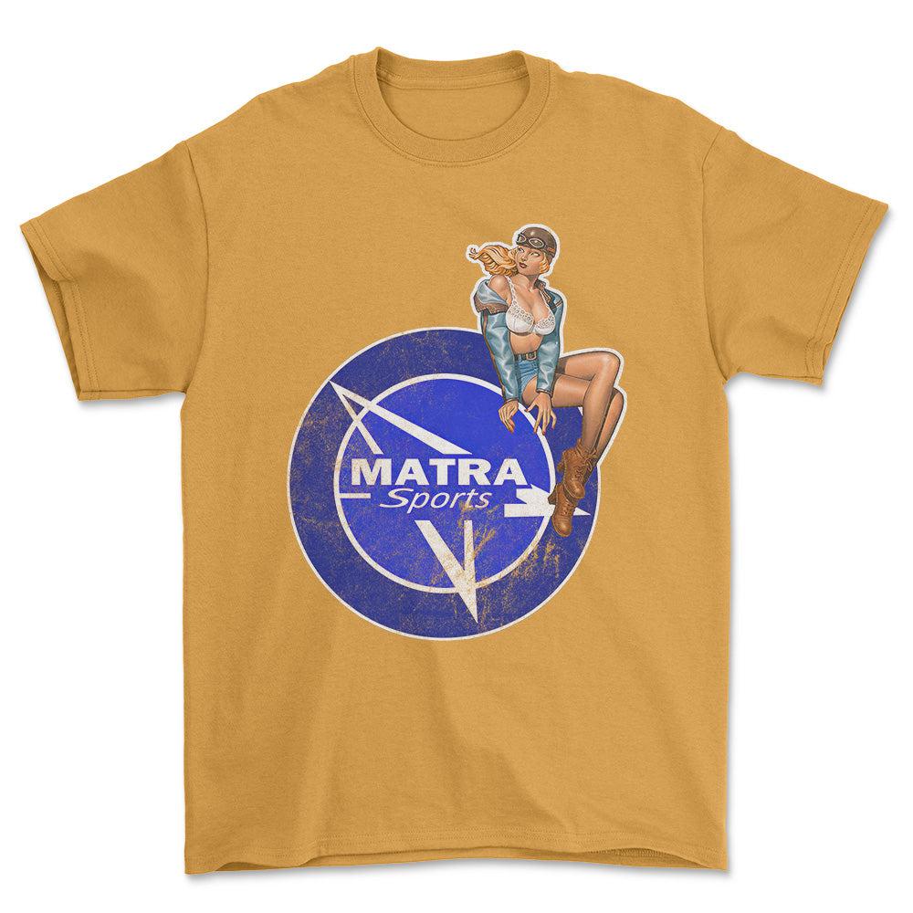 Matra Pinup - Unisex T-Shirt , Bomuld-Beklædning-Matra-Guld-S-Forside-Garage Culture Shop- garage - man cave - merchandise