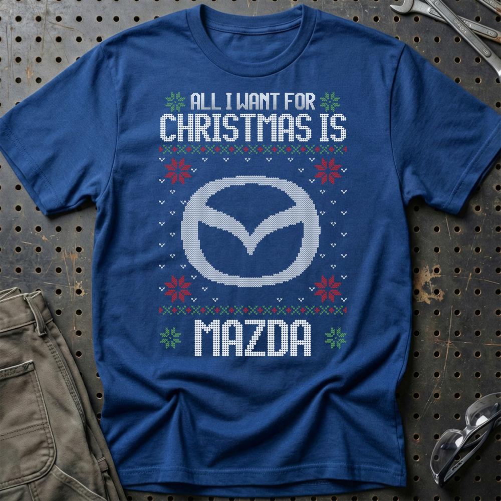 Mazda - All I Want For Christmas T-Shirt-Beklædning-Mazda-Blå Royal-S-Garage Culture Shop- garage - man cave - merchandise