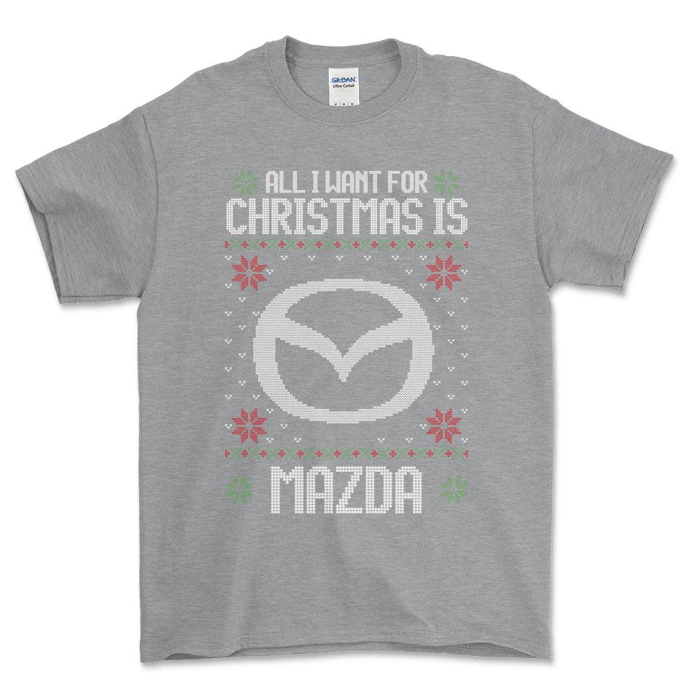 Mazda - All I Want For Christmas - Unisex T-Shirt , Bomuld-Beklædning-Mazda-Grå Sport-S-Forside-Garage Culture Shop- garage - man cave - merchandise