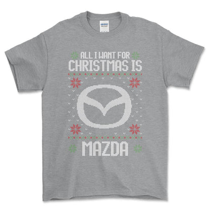 Mazda - All I Want For Christmas - Unisex T-Shirt , Bomuld-Beklædning-Mazda-Grå Sport-S-Forside-Garage Culture Shop- garage - man cave - merchandise