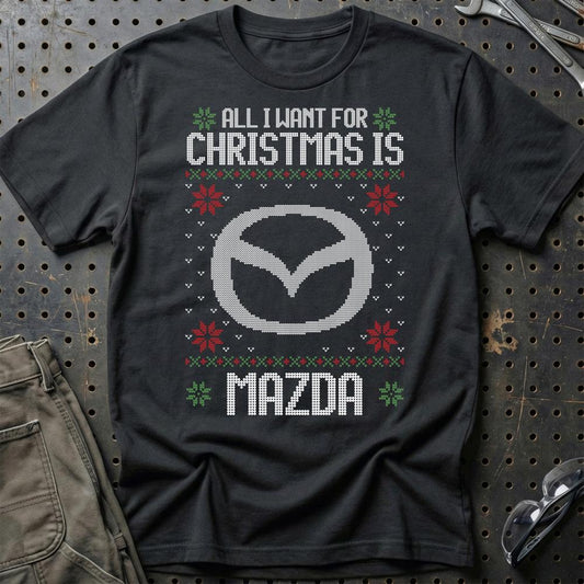 Mazda - All I Want For Christmas - Unisex T-Shirt , Bomuld-Beklædning-Mazda-Sort-S-Garage Culture Shop- garage - man cave - merchandise