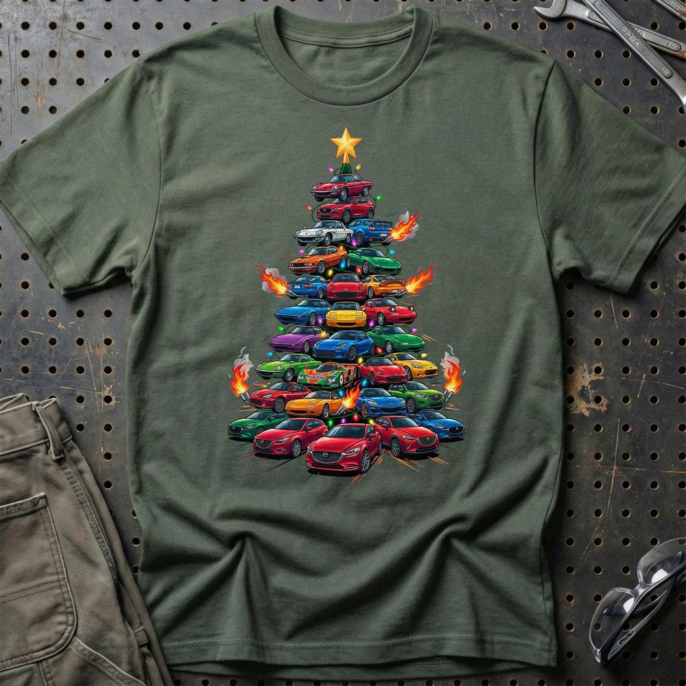 Mazda Juletræ Christmas Tree T-Shirt-Beklædning-Mazda-Grøn Militær-S-Garage Culture Shop- garage - man cave - merchandise