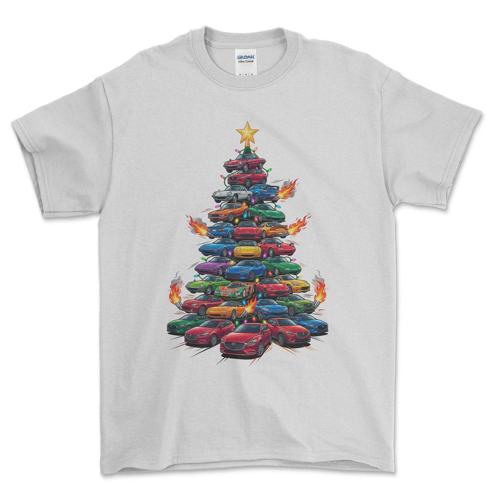 Mazda Juletræ Christmas Tree - Unisex T-Shirt-Beklædning-Mazda-Hvid-S-Forside-Garage Culture Shop- garage - man cave - merchandise