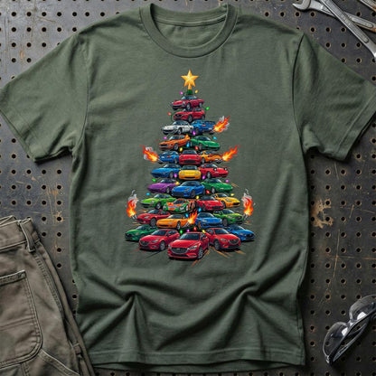 Mazda Juletræ Christmas Tree - Unisex T-Shirt-Beklædning-Mazda-Grøn Militær-S-Garage Culture Shop- garage - man cave - merchandise