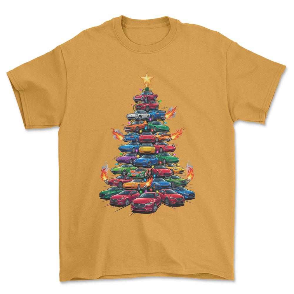 Mazda Juletræ Christmas Tree - Unisex T-Shirt-Beklædning-Mazda-Guld-S-Forside-Garage Culture Shop- garage - man cave - merchandise