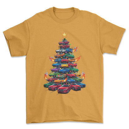 Mazda Juletræ Christmas Tree - Unisex T-Shirt-Beklædning-Mazda-Guld-S-Forside-Garage Culture Shop- garage - man cave - merchandise