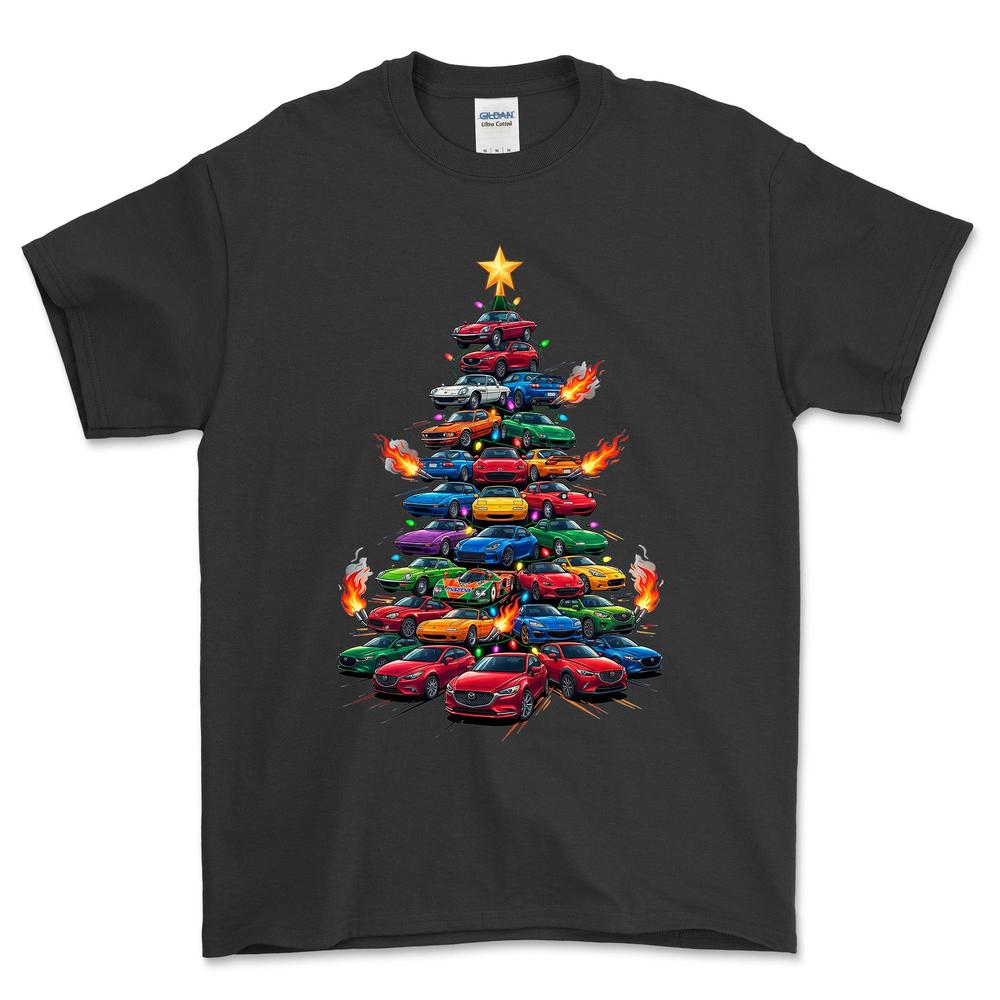 Mazda Juletræ Christmas Tree - Unisex T-Shirt-Beklædning-Mazda-Sort-S-Forside-Garage Culture Shop- garage - man cave - merchandise