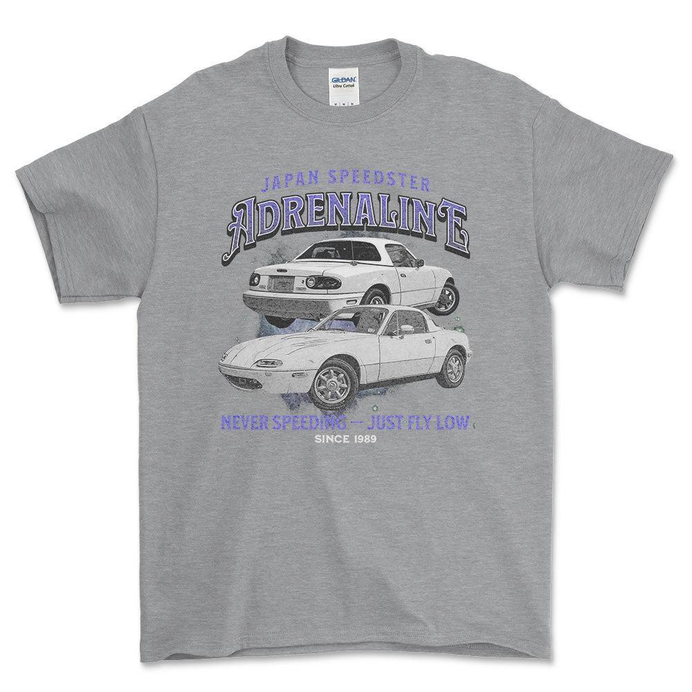 Mazda MX 5 Miata - Andrenaline Unisex T-Shirt , Bomuld-Beklædning-Mazda-Grå Sport-S-Forside-Garage Culture Shop- garage - man cave - merchandise