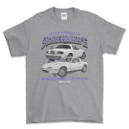 Mazda MX 5 Miata - Andrenaline Unisex T-Shirt , Bomuld-Beklædning-Mazda-Grå Sport-S-Forside-Garage Culture Shop- garage - man cave - merchandise