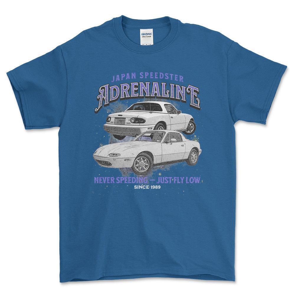Mazda MX 5 Miata - Andrenaline Unisex T-Shirt , Bomuld-Beklædning-Mazda-Blå Royal-S-Forside-Garage Culture Shop- garage - man cave - merchandise
